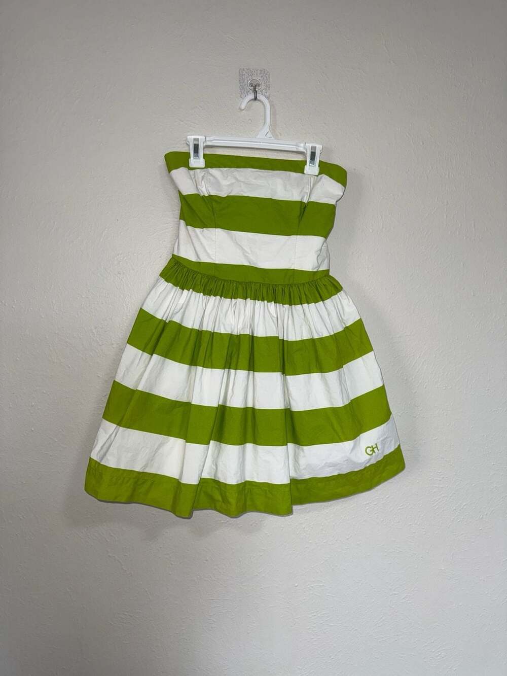 Gilly Hicks Green and White Striped Strapless Smocked Mini Dress